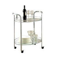 Benjara Contemporary Serving Cart With Caster Wheels, Chrome, One Size