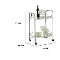 Benjara Contemporary Serving Cart With Caster Wheels, Chrome, One Size
