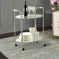 Benjara Contemporary Serving Cart With Caster Wheels, Chrome, One Size