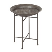 Kate And Laurel Mahdavi Hammered Metal Tray End Table, Pewter, 16.5 Inch Diameter