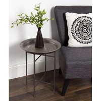 Kate And Laurel Mahdavi Hammered Metal Tray End Table, Pewter, 16.5 Inch Diameter