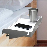 Bedside Shelf For Bed ?College Dorm Room Clip On Nightstand With Cup Holder & Cord Holder - Nightstand For Students ?Bunk Bed Shelf For Top Bunk ?Kids Nightstand For Bedroom (Plastic, White)