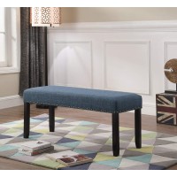 Roundhill Furniture Biony Fabric Dining Bench With Nailhead Trim, Blue