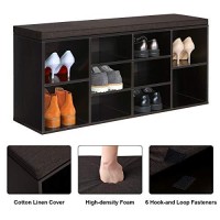 Vasagle Shoe Bench, Storage Bench, Shoe Rack Bench, Shoe Shelf, Storage Cabinet, 10 Compartments, With Cushion, For Entryway, 40.9 X 11.8 X 18.9 Inches, Espresso And Brown Ulhs10Br