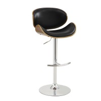 Benzara Mid Century Small Back Adjustable Bar Height Stool, Black And Brown, One Size,