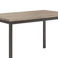 Benzara Contemporary Metal Dining Table With Wooden Top, Gray And Black