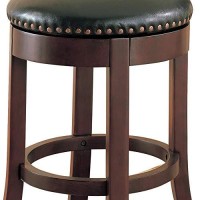 Benzara Round Wooden Counter Height Stool With Upholstered Seat, Brown, Set Of 2