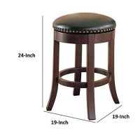 Benzara Round Wooden Counter Height Stool With Upholstered Seat, Brown, Set Of 2