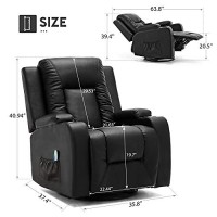 Comhoma Leather Recliner Chair Modern Rocker With Heated Massage Ergonomic Lounge 360 Degree Swivel Single Sofa Seat With Drink Holders Living Room Chair (Black)