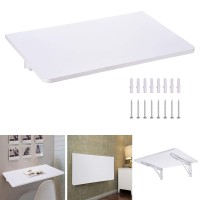 Yescom Wall Mounted Floating Folding Desk Wooden Pc Dining Drop Leaf Table 24X16 50Lbs Weight Capicity For Study White