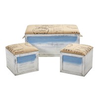 Nearly Natural Seating Ocean Breeze Storage Boxesbench (Set Of 3), Blue