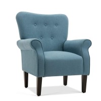 Belleze Modern Accent Chair For Living Room, High Back Armchair With Wooden Legs, Upholstered Wingback Side Chair Padded Armrest Single Sofa Club Chair For Living Room, Bedroom - Allston (Baby Blue)