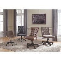 Signature Design By Ashley Faux Leather Adjustable Swivel Bucket Seat Home Office Desk Chair, Brown