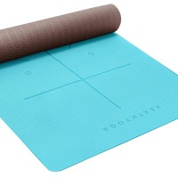Heathyoga Eco Friendly Non Slip Yoga Mat, Body Alignment System, Sgs Certified Tpe Material - Textured Non Slip Surface And Optimal Cushioning,72X 26 Thickness 1/4