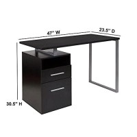 Flash Furniture Harwood Dark Ash Wood Grain Finish Computer Desk With Two Drawers And Silver Metal Frame