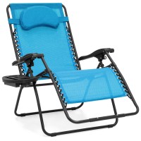 Best Choice Products Oversized Zero Gravity Chair, Folding Outdoor Patio Lounge Recliner Wcup Holder Accessory Tray And Removable Pillow - Light Blue