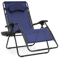Best Choice Products Oversized Zero Gravity Chair, Folding Outdoor Patio Lounge Recliner Wcup Holder Accessory Tray And Removable Pillow - Navy