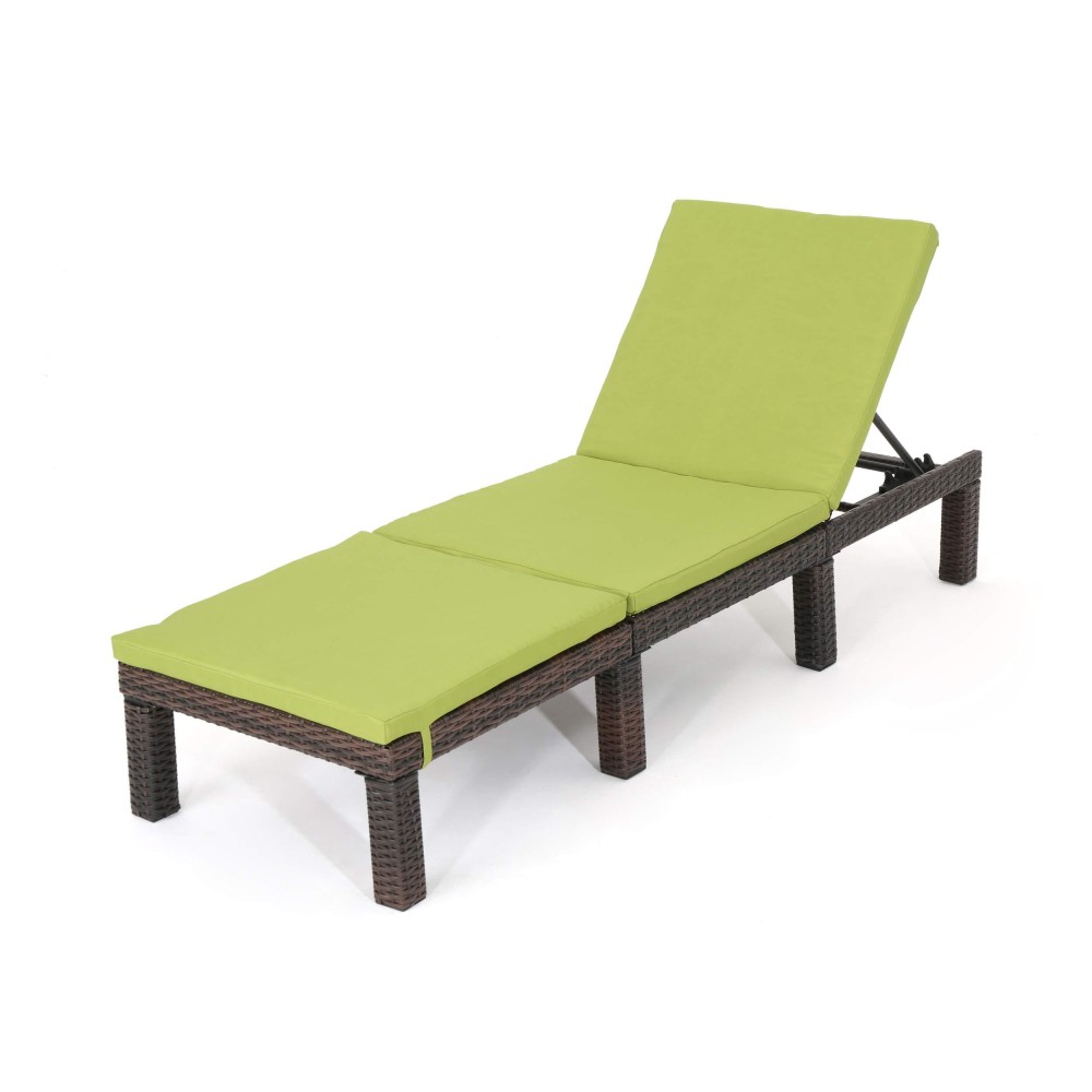 Christopher Knight Home Jamaica Outdoor Wicker Chaise Lounge With Water Resistant Cushion, Multibrown / Green