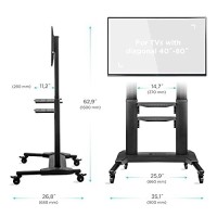 Onkron Movable Tv Stand On Wheels - Rolling Tv Cart For 40-80 Screens Up To 122 Lbs - Portable Tv Stand With Shelves, Free Standing Tv Stand/Adjustable Tv Stand, Rolling Tv Stand Portable Black