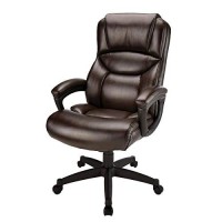 Realspace? Fennington Bonded Leather High-Back Chair, Brown/Black