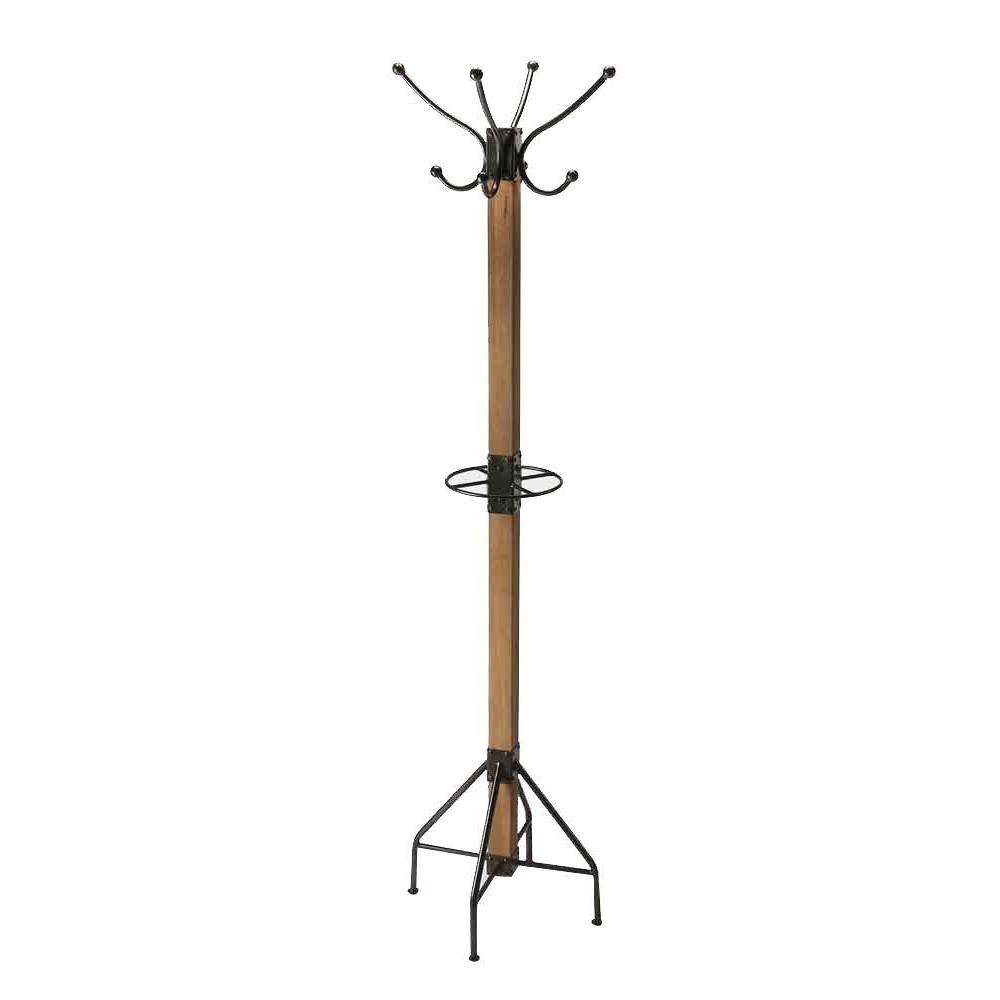 Butler Specialty Logan Square Coat Rack With Umbrella Stand With Black Iron And Natural Rustic Brown Wood