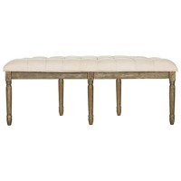 Safavieh Home Collection Abilene Beige And Rustic Oak Tufted Rustic Semi Circle Bench