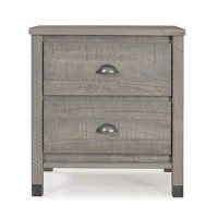 Baja Night Stand 2 Drawer Solid Wood Rustic Bedside Table For Bedroom, Living Room, Sofa Couch, Hall Metal Drawer Pulls, Rustic Grey