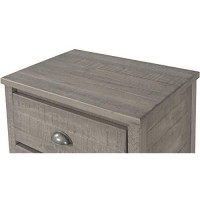 Baja Night Stand 2 Drawer Solid Wood Rustic Bedside Table For Bedroom, Living Room, Sofa Couch, Hall Metal Drawer Pulls, Rustic Grey