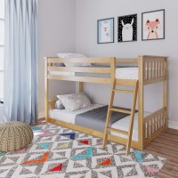 Max Lily Low Bunk Bed, Twin-Over-Twin Wood Bed Frame For Kids, Natural