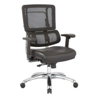 Office Star Pro X996 Fully Adjustable Managers Office Chair With Lumbar Support, Black Mesh Back, Polished Aluminum Base And Dillon Black Fabric Seat