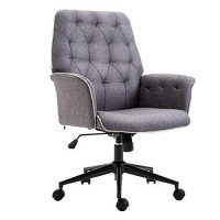 Vinsetto Linen Home Office Chair, Tufted Height Adjustable Computer Desk Chair With Swivel Wheels And Padded Armrests, Dark Gray
