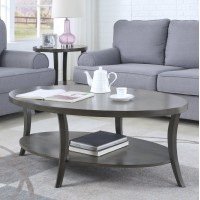 Roundhill Furniture Perth Contemporary Oval Shelf Coffee Table, Gray