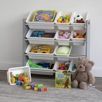 Humble Crew, Grey/White Kids Toy Organizer With 12 Storage Bins, Toddler