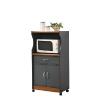 Hodedah Import Microwave Cart With One Drawer, Two Doors, And Shelf For Storage, Grey-Oak