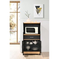 Hodedah Import Microwave Cart With One Drawer, Two Doors, And Shelf For Storage, Black-Beech.