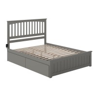 Afi Mission Queen Platform Bed With Matching Footboard And Turbo Charger With Urban Bed Drawers In Grey