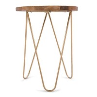 Simplihome Patrice Mid Century Modern 18 Inch Wide Metal And Wood Accent Side Table In Natural, Gold, End, Bedside Table And Nightstand, For The Living Room And Bedroom