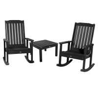 Highwood Ad-Kitrkch1-Bke Lehigh 2 Rocking Chairs With Adirondack Side Table, Black
