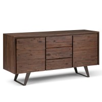 Simplihome Lowry Solid Acacia Wood And Metal 60 Inch Wide Rectangle Modern Industrial Sideboard Buffet In Distressed Charcoal Brown, For The Dining Room And Kitchen