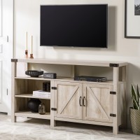 Walker Edison Georgetown Modern Farmhouse Double Barn Door Highboy Storage Tv Stand For Tvs Up To 65 Inches 58 Inch White Oak