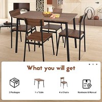 Dporticus 5-Piece Kitchen & Dining Room Sets Rustic Industrial Style Wooden Kitchen Table And Chairs With Metal Frame- Brown