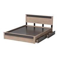 Baxton Studio Jamie Modern And Contemporary Two-Tone Oak And Grey Wood Queen 2-Drawer Queen Size Storage Platform Bed Contemporarylight Browngrayparticle Boardmdf With Pu Paper