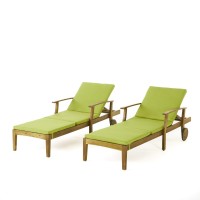 Great Deal Furniture Daisy Outdoor Teak Finish Chaise Lounge With Green Water Resistant Cushion (Set Of 2)