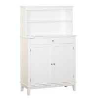 Target Marketing Systems Farmhouse Mid Century 2 Door 1 Drawer Dining Room Buffet With Hutch, 36, White