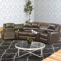 Benjara Bonded Leather Motional Home Theater, Brown