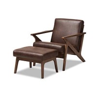 Baxton Studio Bianca Mid-Century Modern Walnut Wood Dark Brown Distressed Faux Leather Lounge Chair And Ottoman Setmid-Centurydark Brownwalnut Brownfaux Leatherrubber Wood