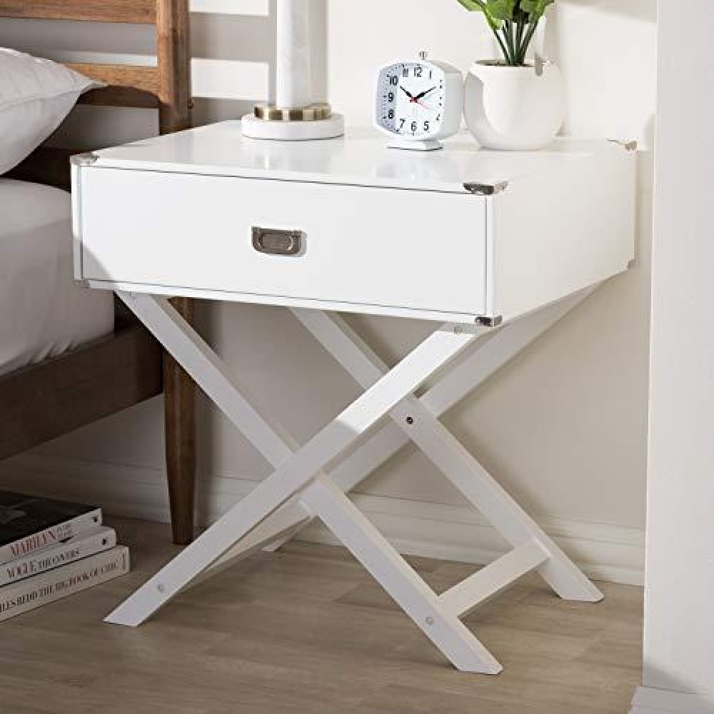 Baxton Studio Curtice Modern And Contemporary White 1-Drawer Wooden Bedside Table Contemporary/White/Mdf/Hardwood/Pine Wood/