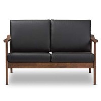 Baxton Studio Venza Faux Leather Loveseat In Black And Walnut Brown