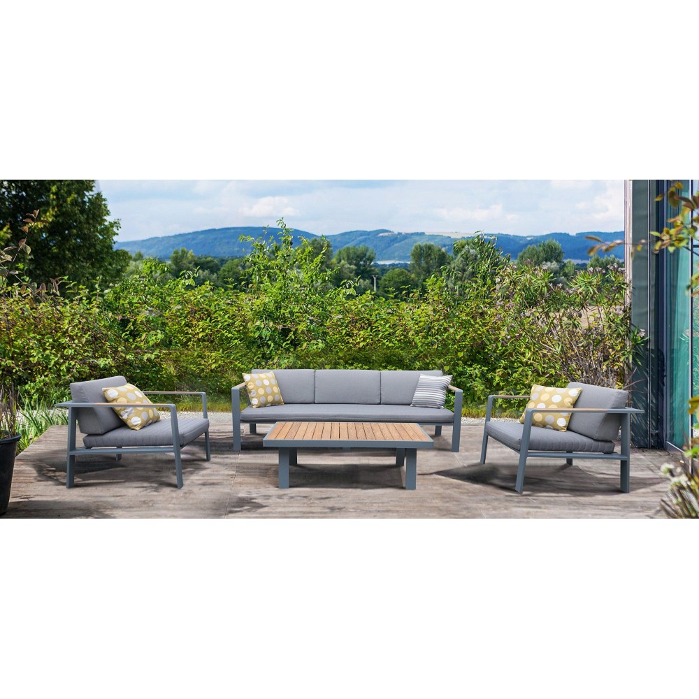 Armen Living Nofi Outdoor 4 Piece Patio Set Grayteak Wood