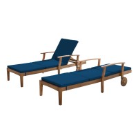Great Deal Furniture Daisy Outdoor Teak Finish Chaise Lounge With Blue Water Resistant Cushion (Set Of 2)